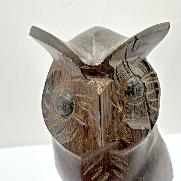 Vtg Ironwood Polished Hand Carved Wooden Owl Figurine Sculpture Decorative 4" - Picture 2 of 9